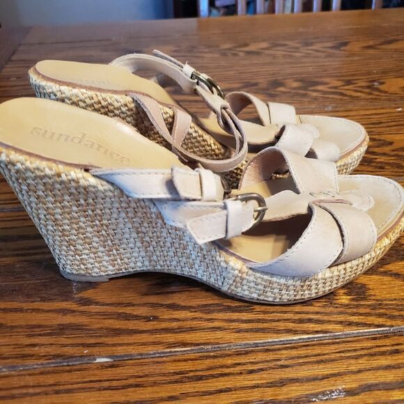 Sundance cream wedge sandals sz 39 - Picture 1 of 5